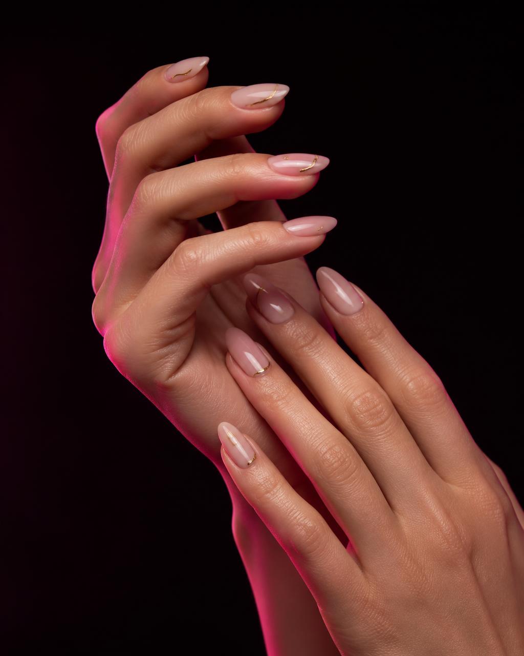 Nude nails with gold detail